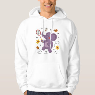 Rolig elefant som spelar badminton för djur hoodie
