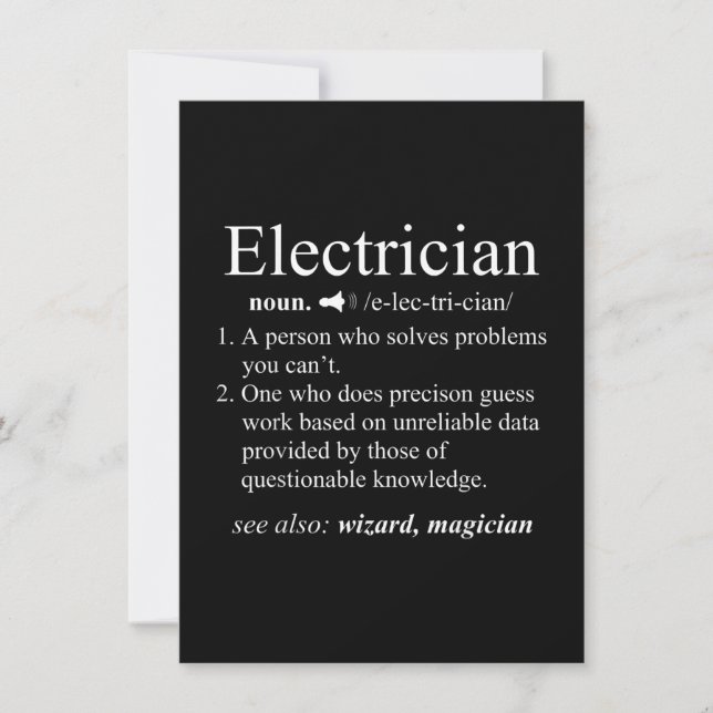 Rolig elektriker definition elektroteknik ingenjör anteckningskort (Framsida)