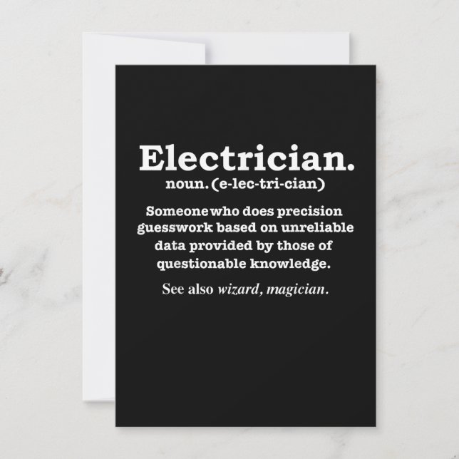 Rolig elektriker definition present till examen anteckningskort (Framsida)