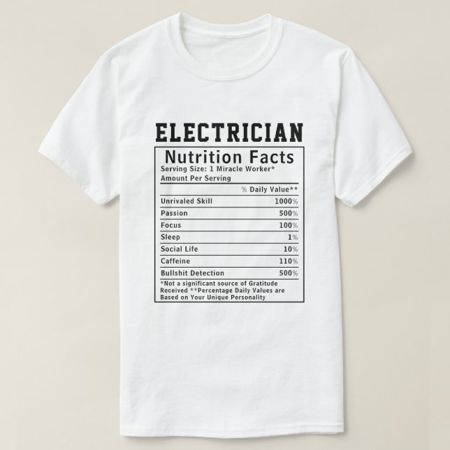 Rolig elektriker näringsfakta elektrisk present t shirt (Design framsida)
