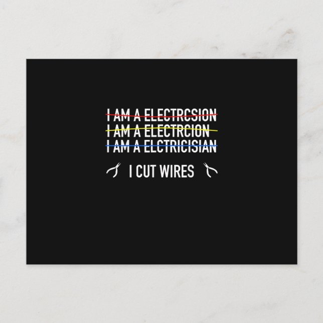 Rolig elektriker skjorta, jag klipper kablar vykort (Framsida)
