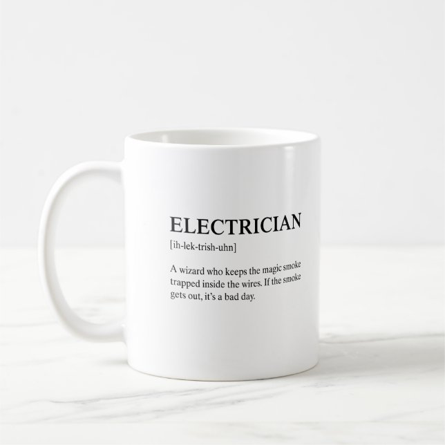 Rolig elektriker teknisk betydelse beskrivning kaffemugg (Vänster)