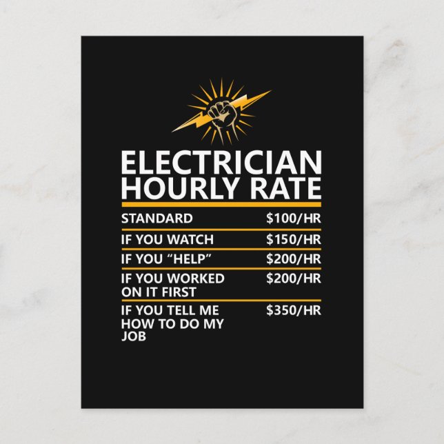 Rolig elektriker timpris tabell humor present vykort (Framsida)