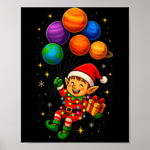 Rolig Elf Astronaut Med Planeter Jul Pyjamas För Poster