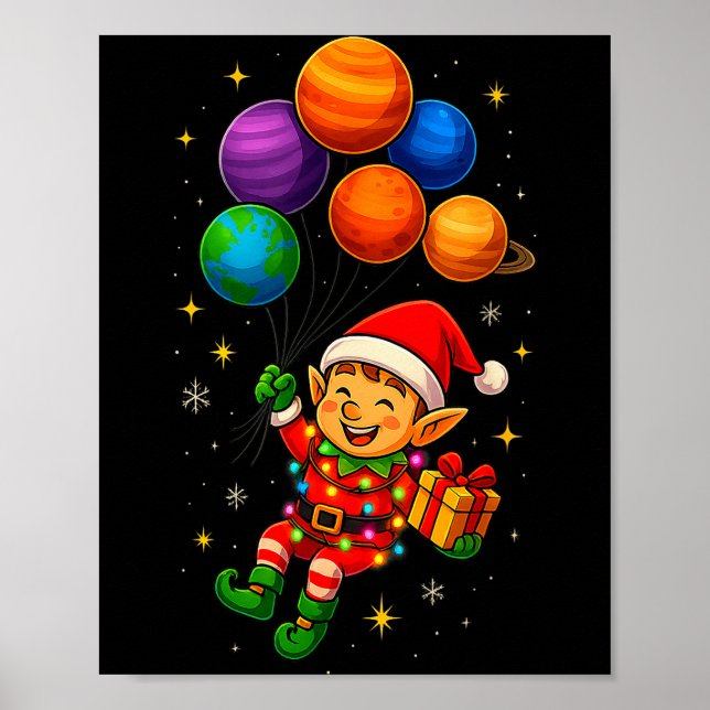 Rolig Elf Astronaut Med Planeter Jul Pyjamas För Poster (Framsidan)