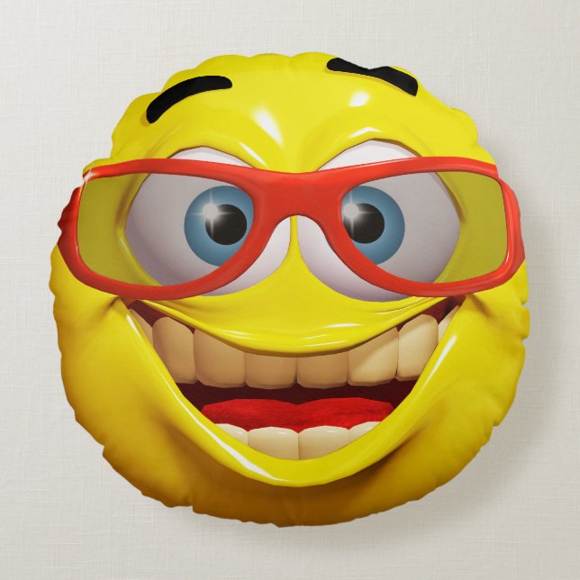 Rolig emoticon 3d rund kudde (Framsidan)