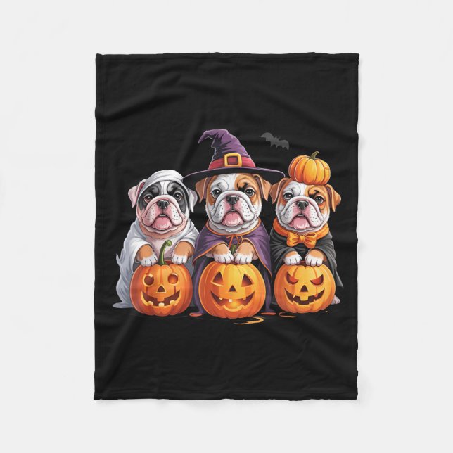 Rolig engelsk Bulldog Ghost Frenchie Hund Hallowee Fleecefilt (Framsidan)
