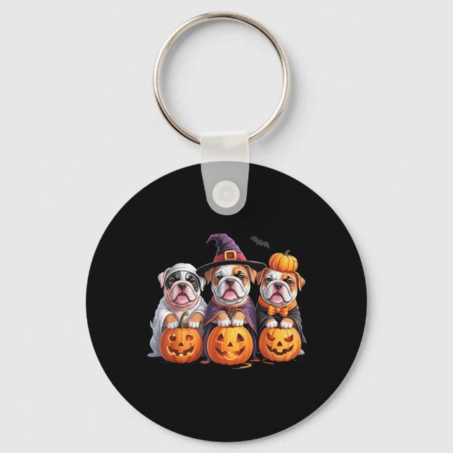 Rolig engelsk Bulldog Ghost Frenchie Hund Hallowee Nyckelring (Framsida)