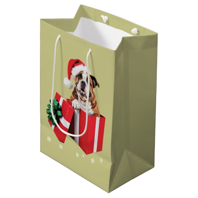 Rolig engelsk Bulldog Hund Julgran Ljusstake  (Framsidan Vinklad)