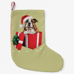 Rolig engelsk Bulldog Hund Julgran Ljusstake Liten Julstrumpa