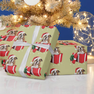 Rolig engelsk Bulldog Hund Träd Julbelysning Presentpapper