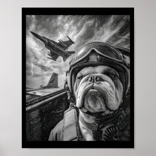 Rolig engelsk bulldogg selfie stridsflygplan Aviat Poster