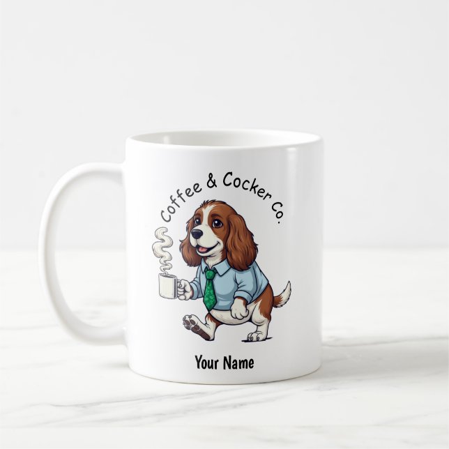 Rolig engelsk Cocker Spaniel Affärsdress Coffee Kaffemugg (Vänster)