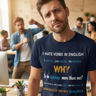 Rolig engelsk grammatik anpassningsbar verb person t shirt