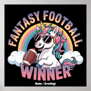 Rolig Enhörning Fantasy Football Vinnare 2025 Stil Poster