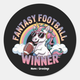 Rolig Enhörning Fantasy Football Vinnare 2025 Stil Runt Klistermärke