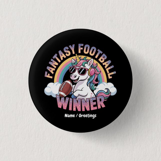 Rolig Enhörning Fantasy Fotboll Vinnare 2025 Stil Knapp (Framsida)