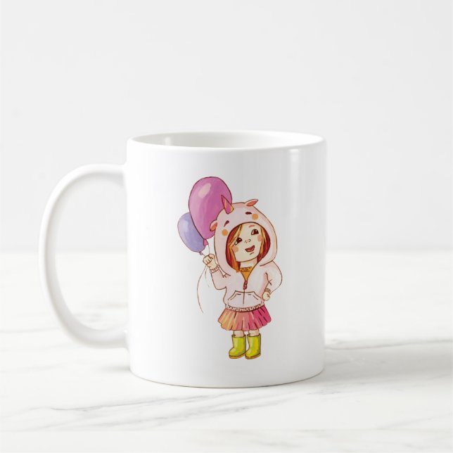 Rolig Enhörning Flickas Födelsedagsmugg Kaffemugg (Vänster)