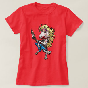 Rolig enhörning Glam Metal Hårdrock Gitarr Tecknad T Shirt
