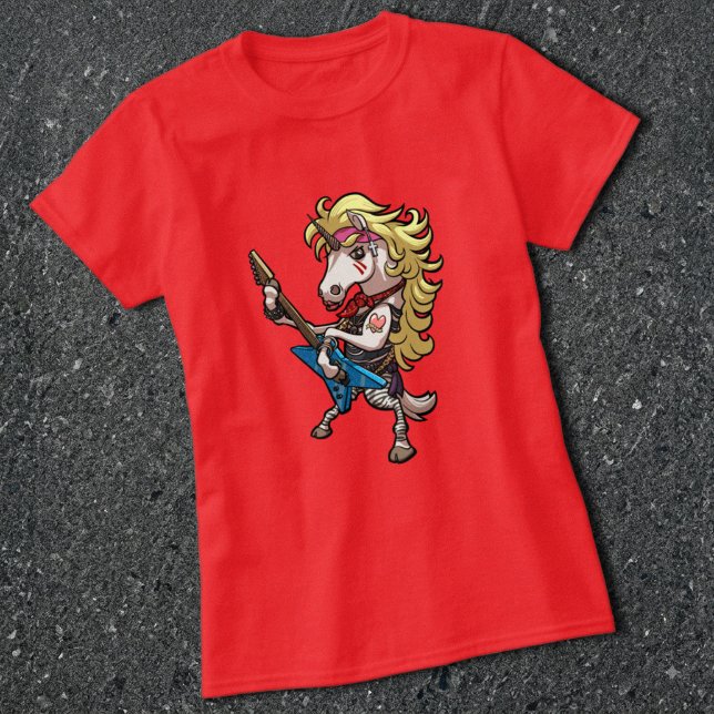 Rolig enhörning Glam Metal Hårdrock Gitarr Tecknad T Shirt (Skapare uppladdad)