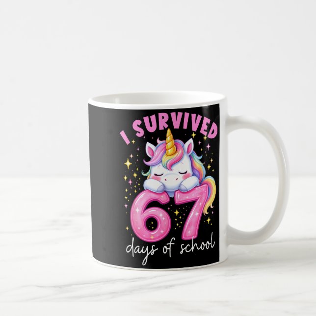 Rolig Enhörning Jag överlevde 67 Skoldagar Meme Fo Kaffemugg (Höger)