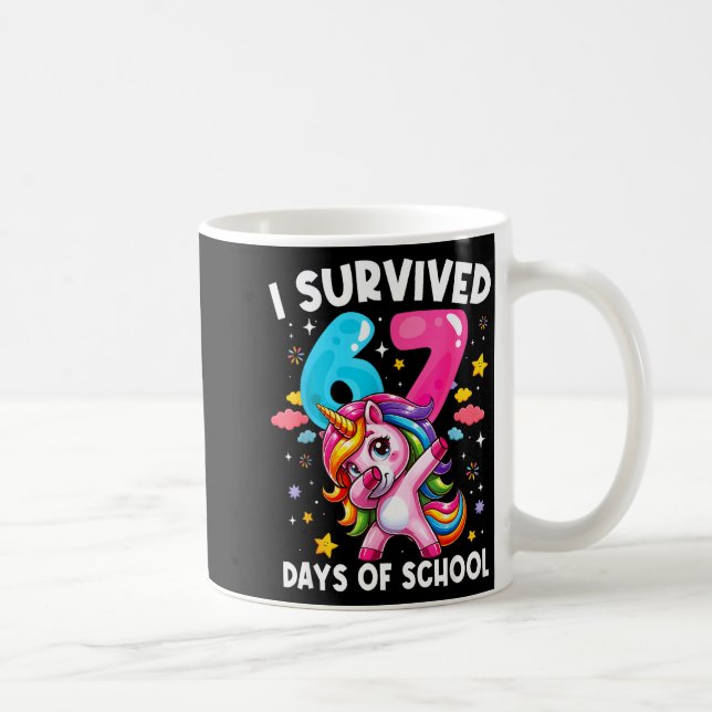 Rolig Enhörning Jag överlevde 67 Skoldagar Meme Fo Kaffemugg (Höger)