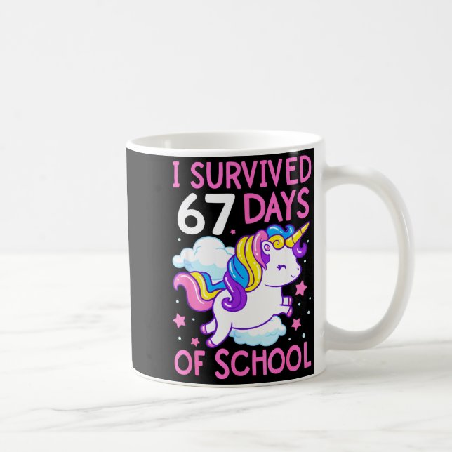 Rolig Enhörning Jag överlevde 67 Skoldagar Meme Fö Kaffemugg (Höger)
