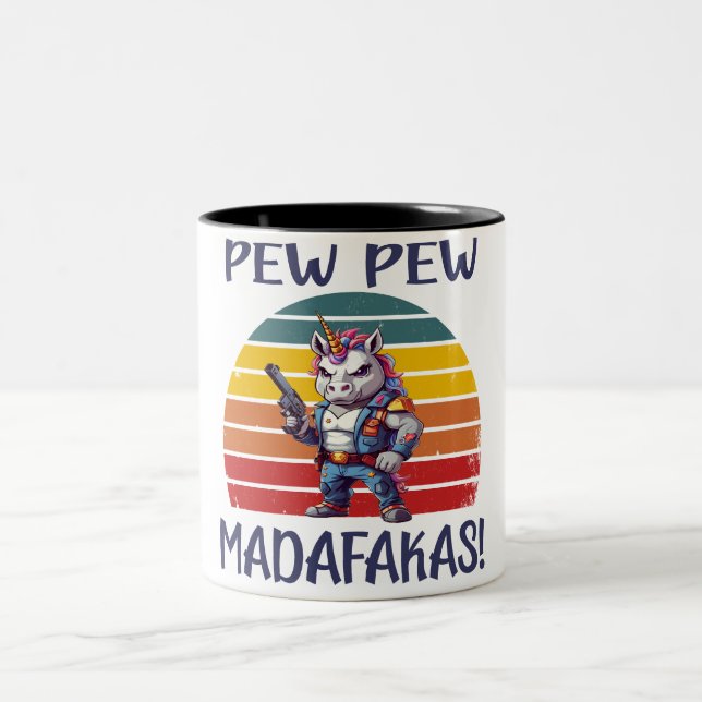 ROlig ENHÖRNING PEW PEW MADAFAKAS Två-Tonad Mugg (Center)