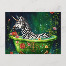 Rolig enhörning zebra i ett badkar vykort