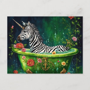 Rolig enhörning zebra i ett badkar vykort