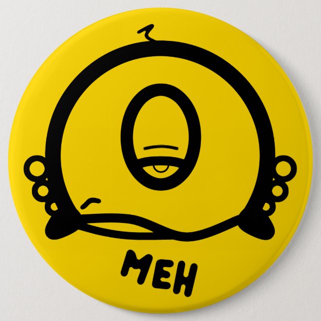 Rolig enögd tecknad “Meh” Knapp (Framsida)
