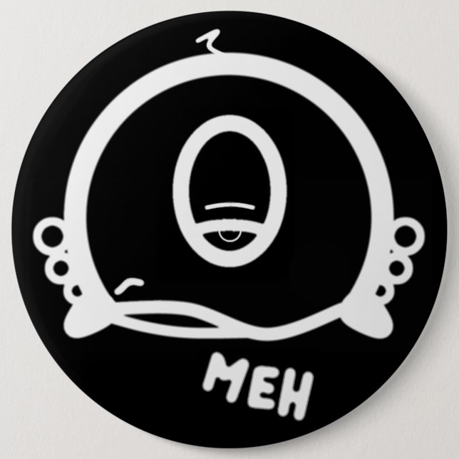 Rolig enögd tecknad “Meh” Knapp (Framsida)