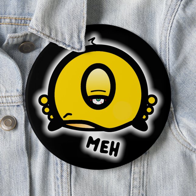 Rolig enögd tecknad “Meh” Knapp (In Situ)