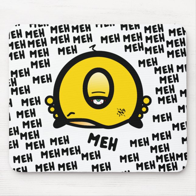Rolig enögd tecknad ”Meh” Musmatta (Framsidan)
