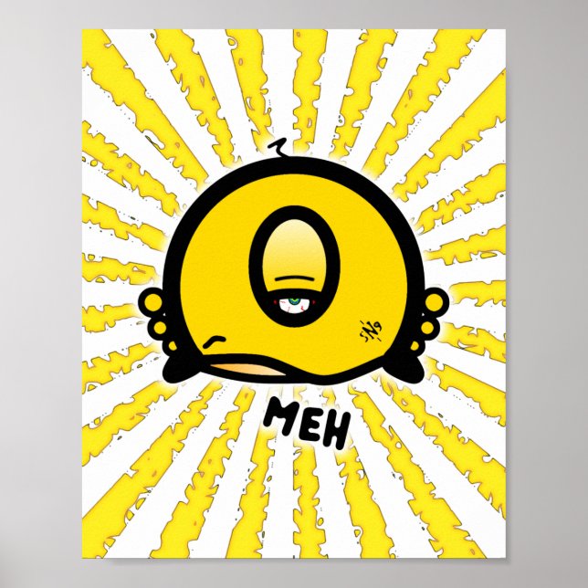 Rolig enögd tecknad ”Meh” Poster (Framsidan)