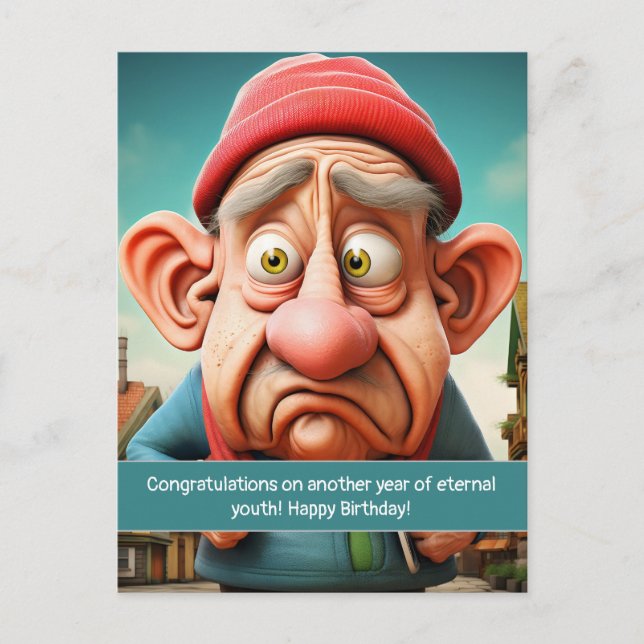 Rolig Evig ungdomsmilstolpe Födelsedag Vykort (Framsida)