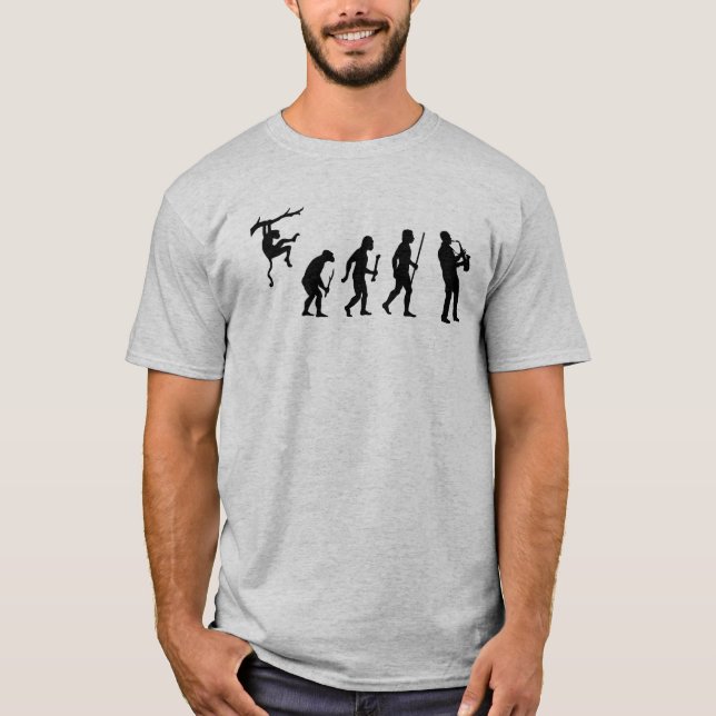 Rolig evolution av saxofonen tee shirt (Framsida)