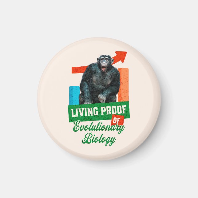 Rolig evolutionsbiologi schimpanshumor magnet (Framsidan)