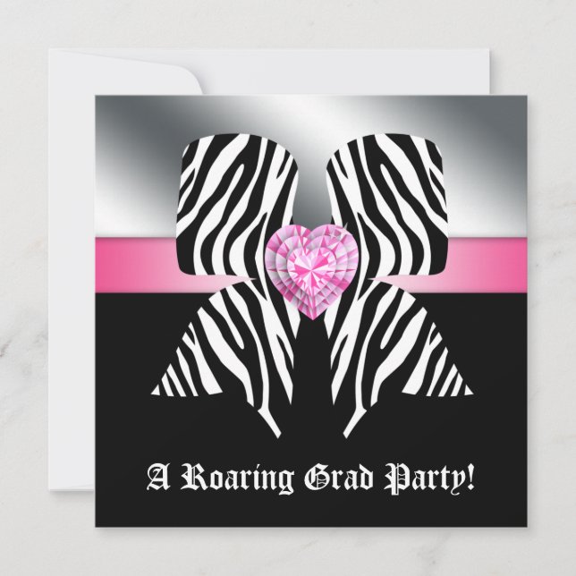 Rolig examensfest inbjudan zebra bow rosa (Framsida)
