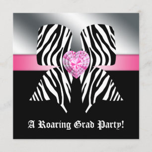 Rolig examensfest inbjudan zebra bow rosa