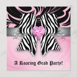 Rolig examensfest inbjudan zebra bow rosa silver