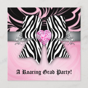 Rolig examensfest inbjudan zebra bow rosa silver