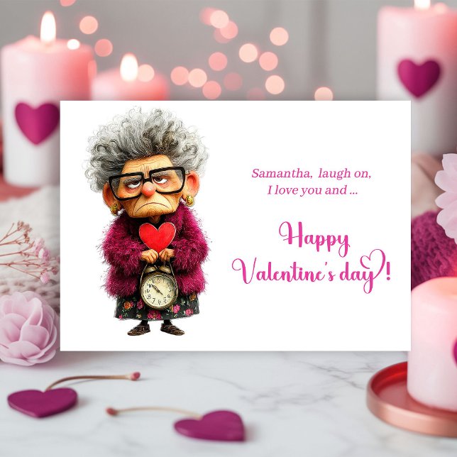 Rolig Excentrisk Dam som Ger Kul Alla Hjärtans Dag Julkort (Funny Quirky Lady Bringing Fun Valentine

)