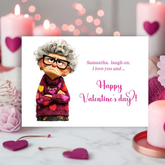 Rolig Excentrisk Grinig Dam Alla Hjärtans Dag Kort (Funny Quirky Grumpy Lady Valentine’s Day Card)