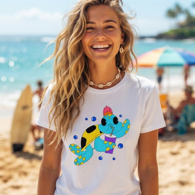 Rolig excentrisk havssköldpadda som dricker lemona t shirt (Skapare uppladdad)