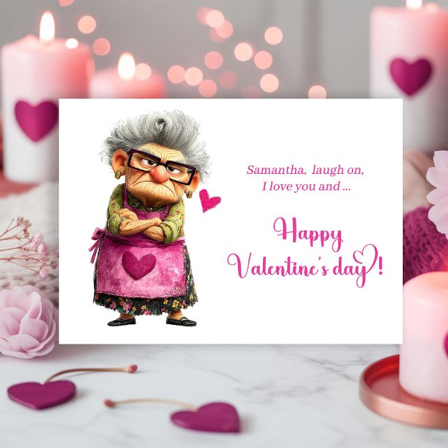 Rolig Excentrisk Ilsken Dam Valentine's Day-kort Julkort (Funny Quirky Angry Lady Valentine’s Day Card)