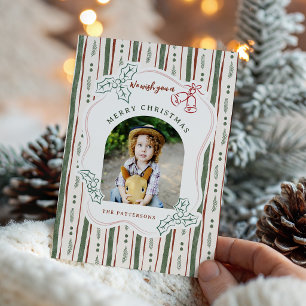 Rolig Excentrisk Jul Teckning Blommiga Ränder Foto Julkort