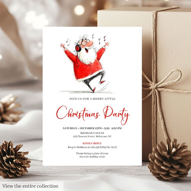 Rolig excentrisk jul tomte julfest inbjudan (Funny Quirky Santa Claus Christmas Party Invite)