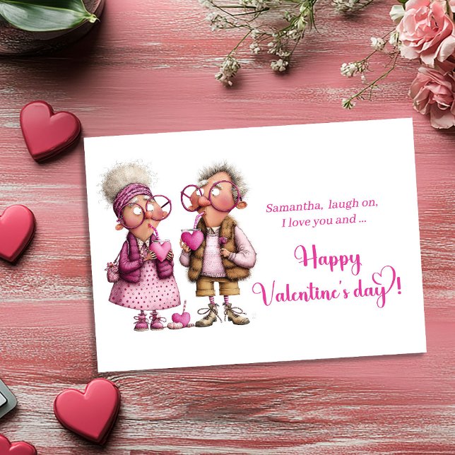 Rolig Excentrisk Kärlekspar Valentin Kort Hot Pink (Funny Quirky Love Couple Valentine Card Hot Pink)