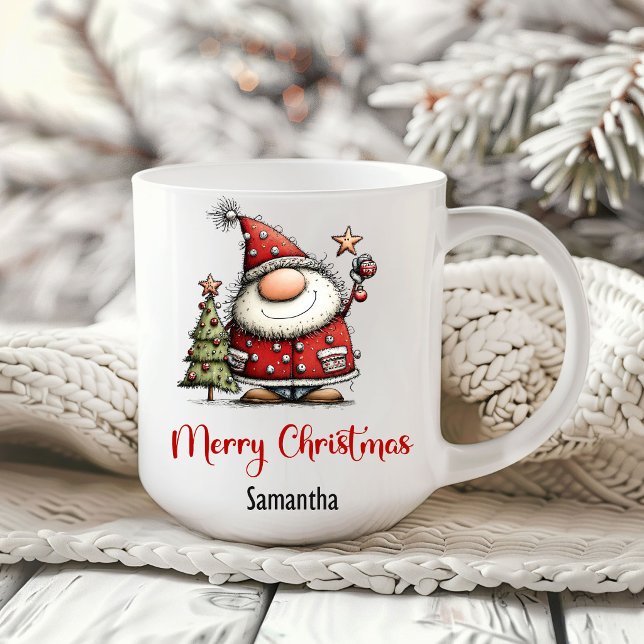 Rolig Excentrisk Tomte Tecknad Jul Kaffe Mugg (Funny Quirky Santa Cartoon Christmas Coffee Mug)